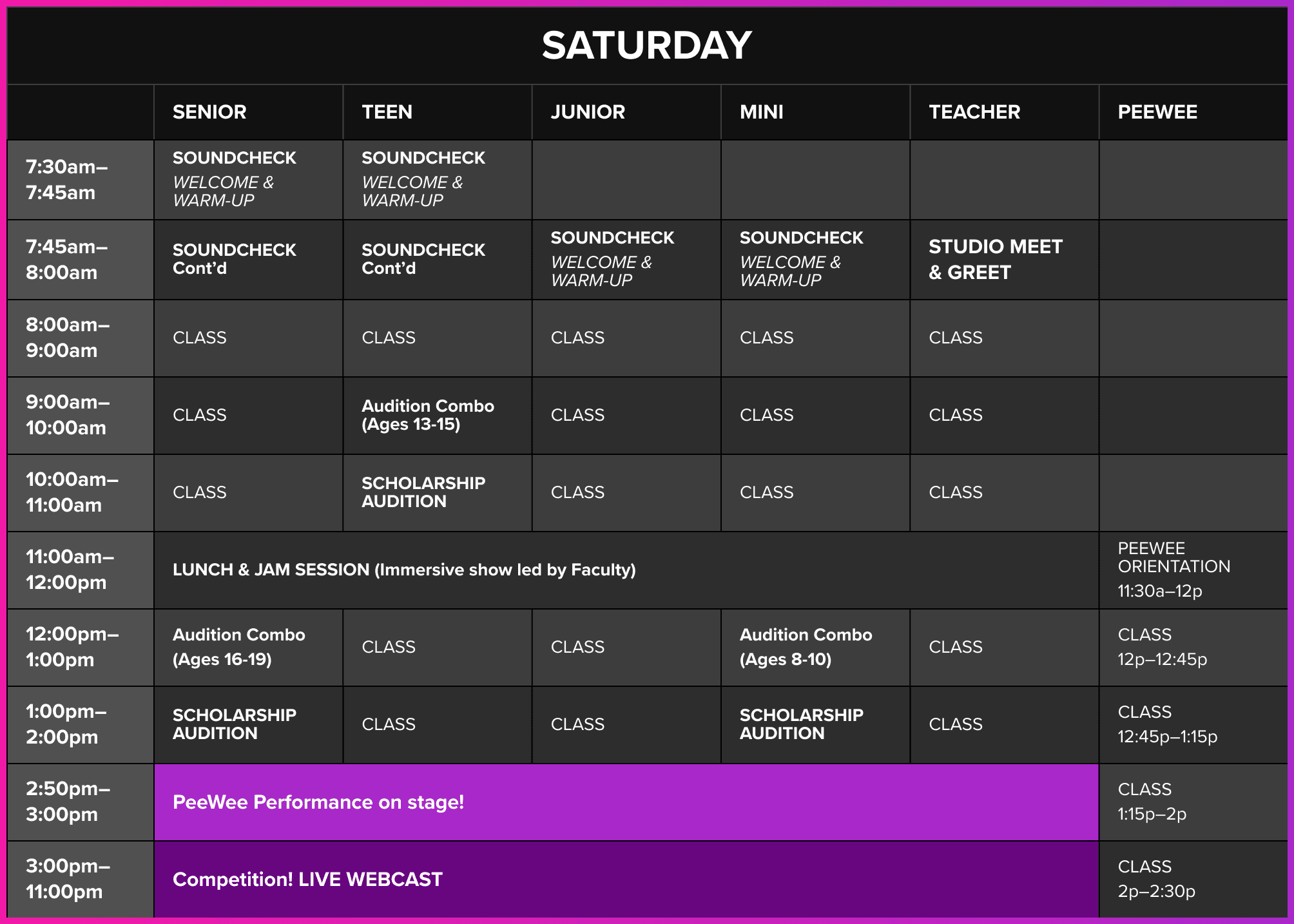 Saturday sample schedule